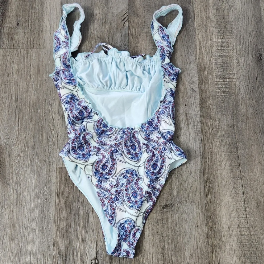 New!Frankie's Bikinis Fawn Shine Ruffle One Piece‎ Swimsuit